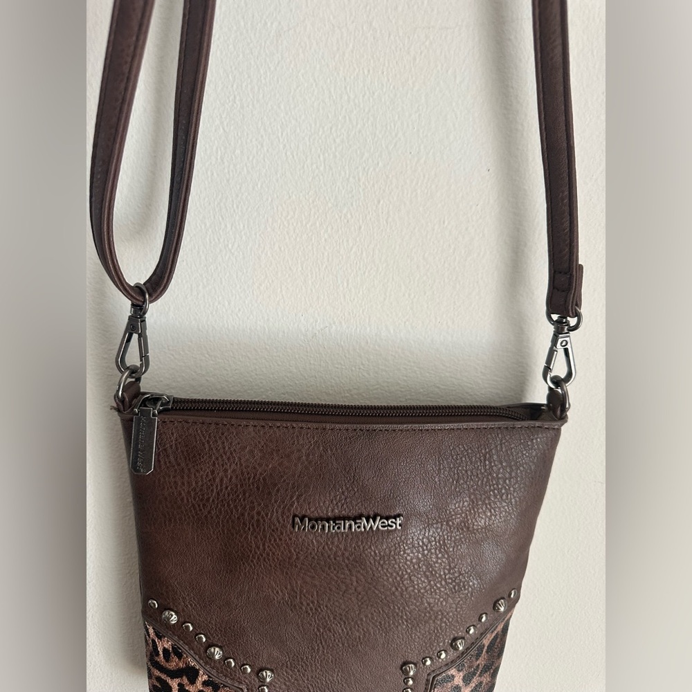 Montana West Brown Crossbody Bag with Animal Print Accents - Picture 2 of 9